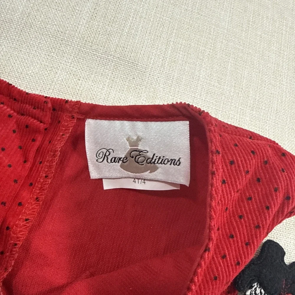 Rare Editions Dress Girls 4T Red Corduroy Polka‎ Dot Apple Scottie Dog Patchwork